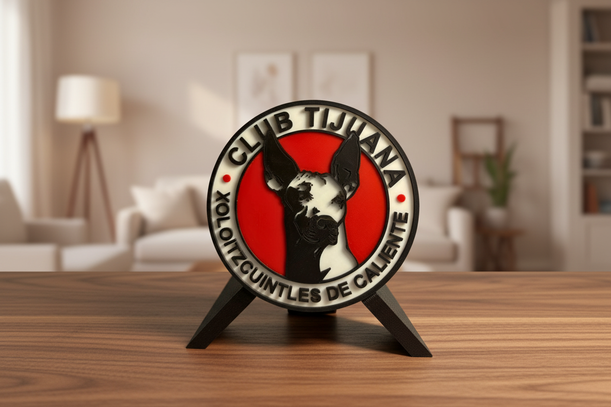 Xolos de Tijuana 3D printed logo tribute display plaque in team red black and white colors